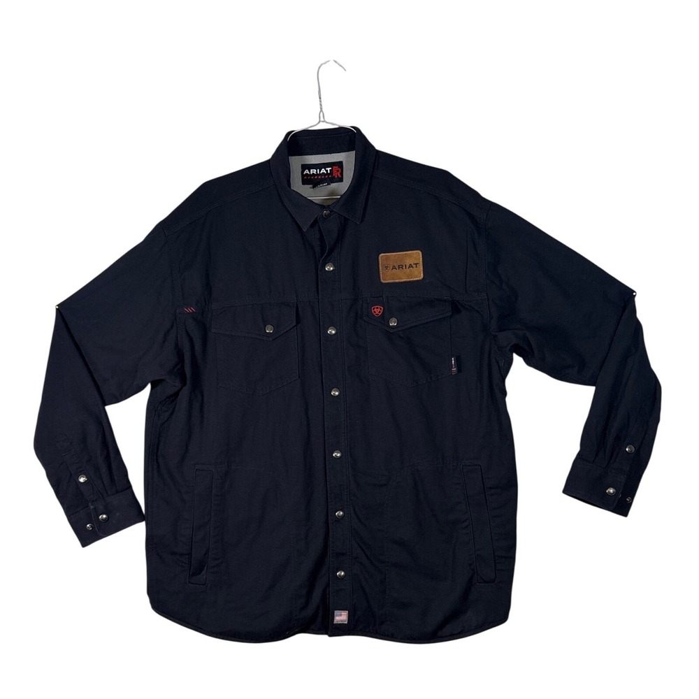 Ariat Work FR Flame Resistant Shirt Jacket Mens XL Black Snap Front CAT 2 NFPA